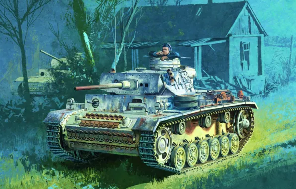 Картинка war, art, painting, tank, ww2, Panzer III, pz kpfw iii ausf m