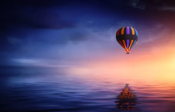 Море, отражение, воздушный шар