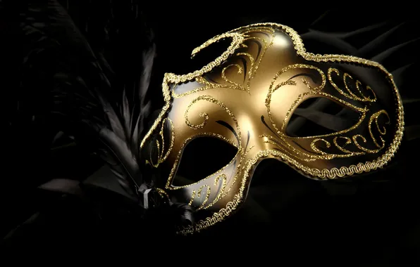 Картинка gold, feathers, bright, carnival mask