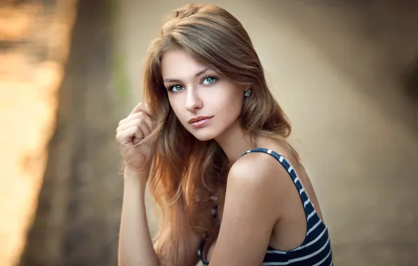 Взгляд, портрет, майка, шатенка, красотка, боке, Lea, Lods Franck