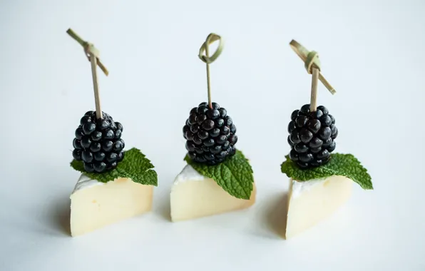 Картинка сыр, мята, ежевика, закуска, канапе