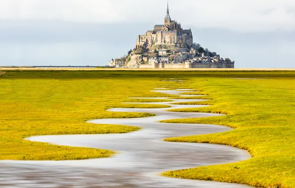 Картинка замок, Франция, Нормандия, Мон-Сен-Мишель