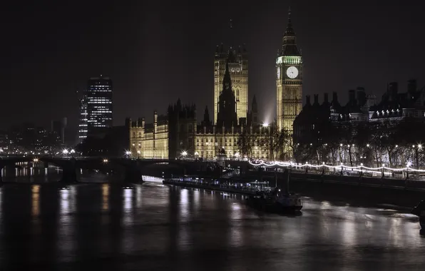 Картинка ночь, огни, Лондон, Биг-Бен, photographer, парламент, величие, Paulo Ebling