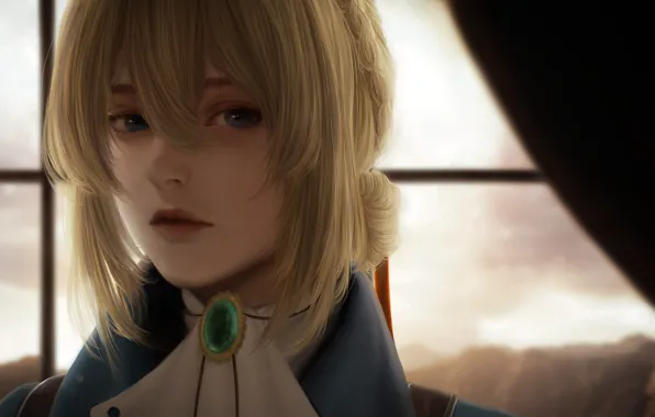 Девушка, портрет, аниме, арт, Violet Evergarden