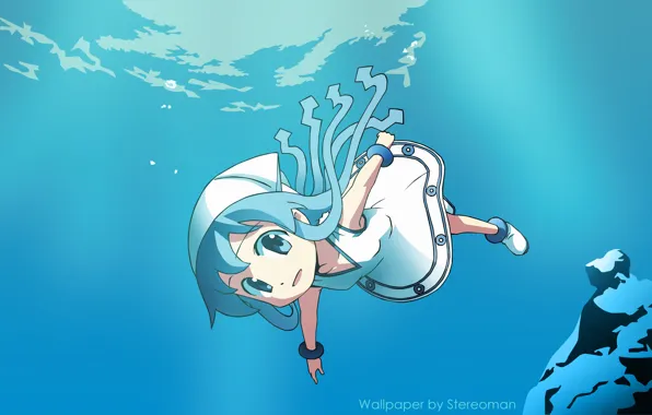Shinryaku!? Ika Musume, дегесо., musume, Синие волосы, Ika, Вторжение Кальмарки, Кальмарка