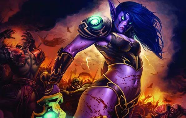 Картинка эльф, World of Warcraft, битва