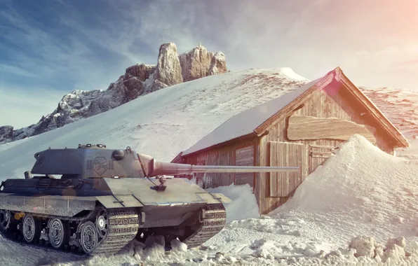 Картинка зима, снег, Германия, арт, танк, танки, WoT, World of Tanks