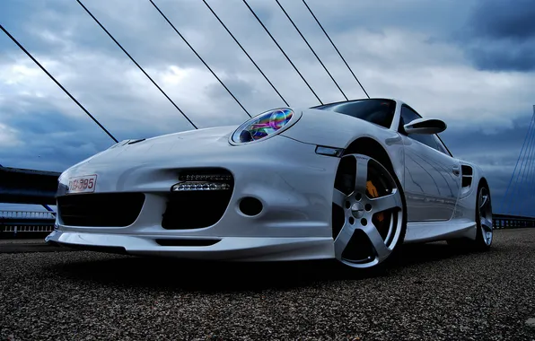 Картинка 911, 997, Porsche, turbo, white, bridge, techart, front
