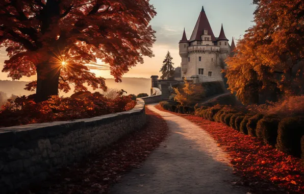 Осень, замок, landscape, autumn, castle, ancient