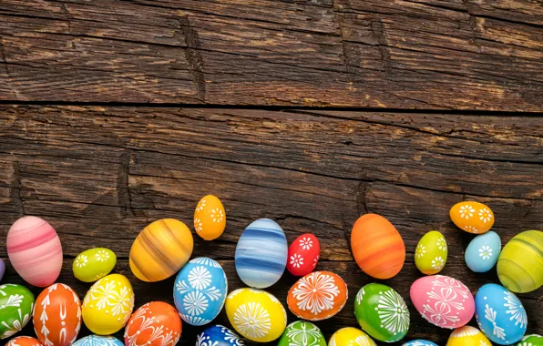 Colorful, Пасха, happy, wood, spring, Easter, eggs, holiday