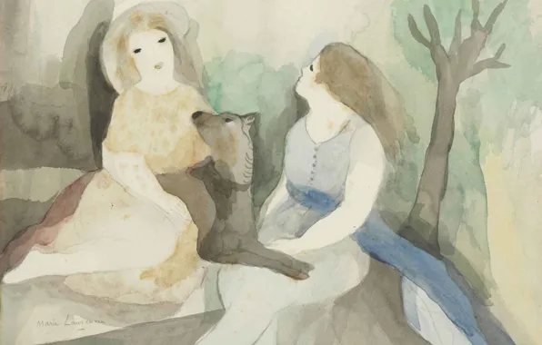 Картинка акварель, карандаш, Модерн, Marie Laurencin, Две женщины с собакой