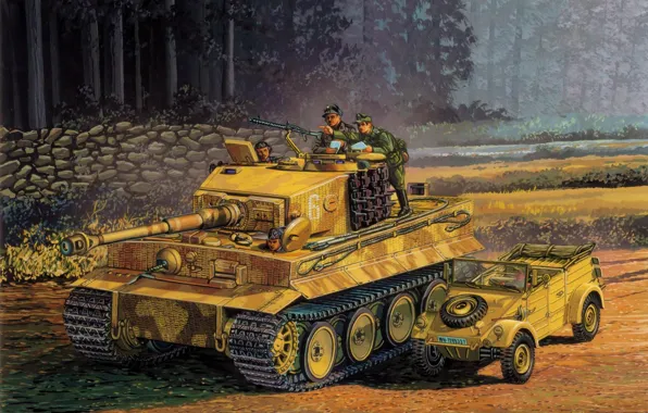 Картинка war, art, painting, tank, ww2, Panzerkampfwagen VI Tiger