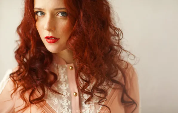 Взгляд, девушка, портрет, рыжие волосы, Redhead, красные губы, Denis Goncharov