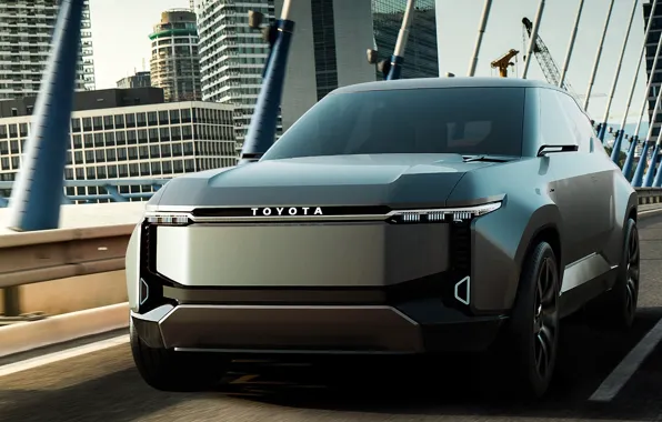 Мост, небоскребы, опоры, Toyota, экстерьер, крузак, Тойота, электромобиль
