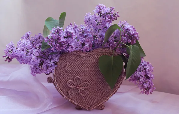 Цветы, сердце, натюрморт, сирень, подставка