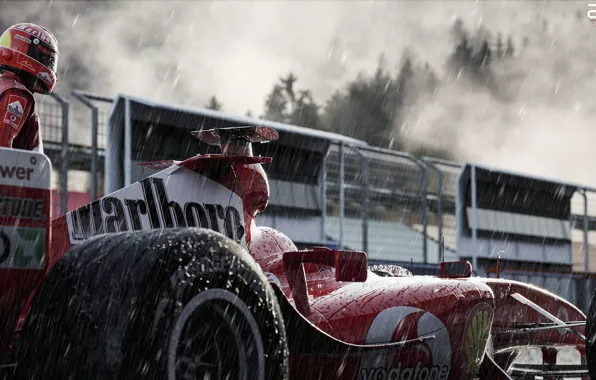 Спорт, Машина, Дождь, Формула 1, Болид, Шумахер, Michael Schumacher, Михаэль Шумахер