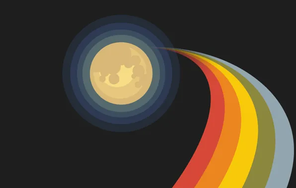 Картинка colors, rainbow, moon, minimalism, artist, digital art, artwork, black background