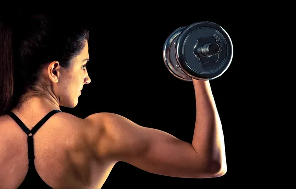 Woman, back, workout, dumbbell
