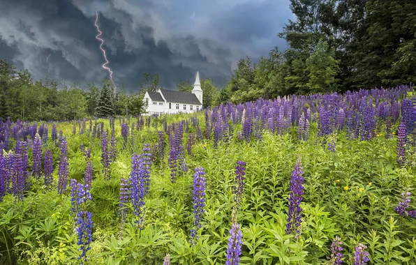 Картинка lightning, church, Sugar Hill, Purple Rain