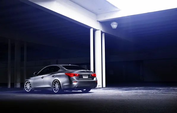 Картинка Infiniti, silver, vossen wheels, rearside, Q50S