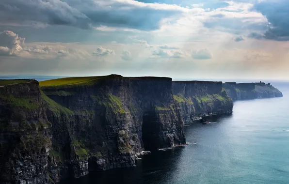 Облака, обрыв, скалы, Ирландия, морская пучина, утесы, The Cliffs
