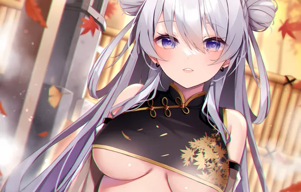 Girl, sexy, cleavage, long hair, boobs, anime, beautiful, purple eyes