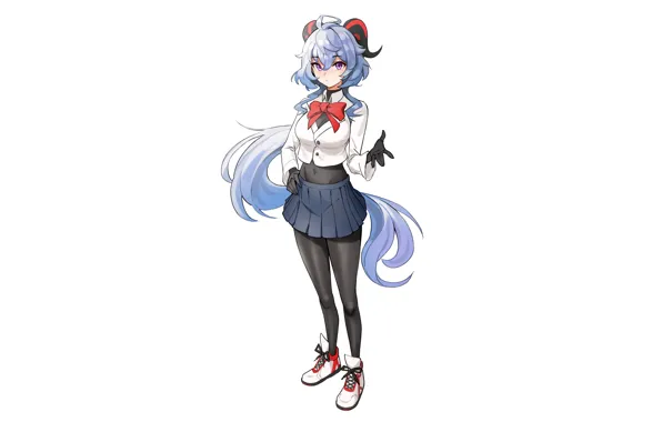 Girl, sexy, cleavage, blouse, horns, long hair, boobs, anime