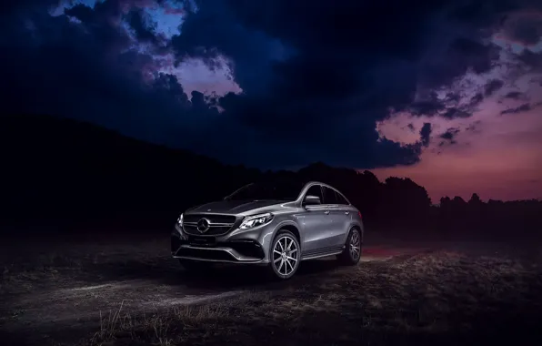Картинка Mercedes-Benz, Clouds, Front, AMG, SUV, Silver, GLE