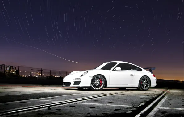 Белый, небо, звёзды, 911, Porsche, порш, white, front