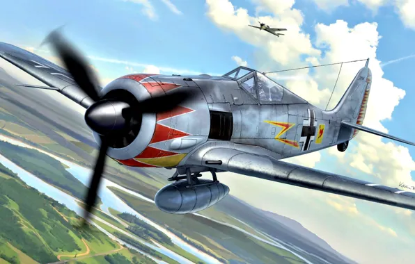 Германия, истребитель-моноплан, Вторая Мировая война, Люфтваффе, Focke -Wulf, Fw.190A-5, Герман Граф, подвесной топливный бак
