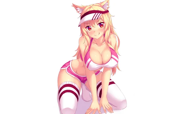 Girl, sexy, cleavage, thighhighs, erect nipples, long hair, boobs, animal ears