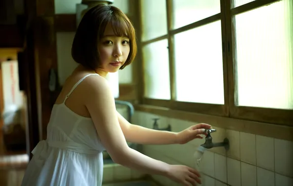 Asian, Model, Water, Woman, Pretty, Window, Japanese, Close Up