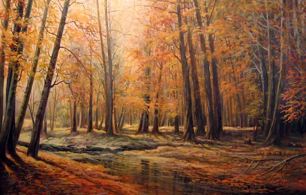 Autumn, River, Trees, Leaves