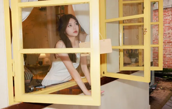 Beautiful, Asian, Model, Woman, Cute, Pretty, Window, Bedroom