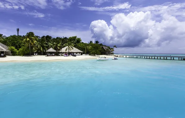 Beach, ocean, boat, white sand, fantastic Maldives