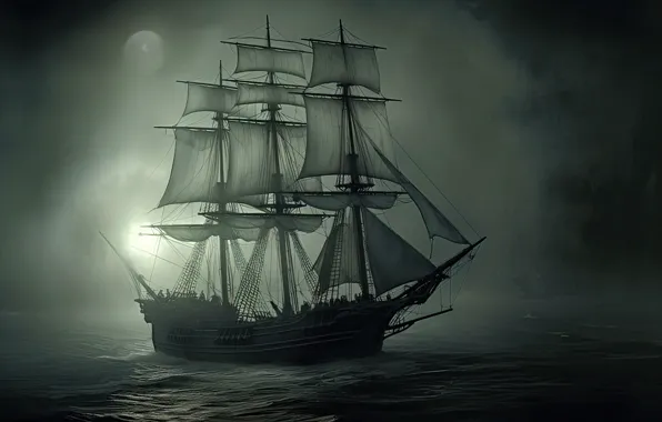 Море, небо, облака, парусник, корабли
