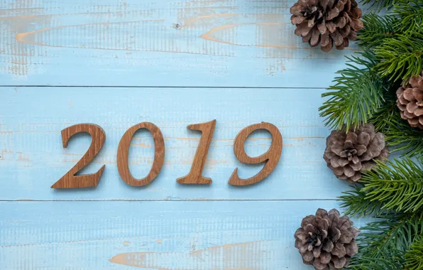 Новый Год, цифры, wood, background, New Year, decoration, Happy, fir tree