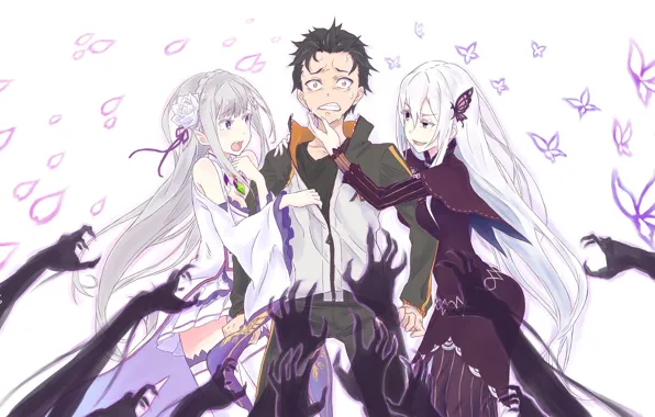 Аниме, арт, Субару, Эмилия, Re: Zero kara Hajimeru Isekai Seikatsu, С нуля, едьма