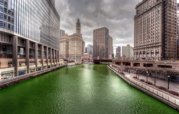 Картинка город, река, chicago