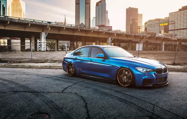 Бмв, BMW, blue, 335i, stance, f30, frontside