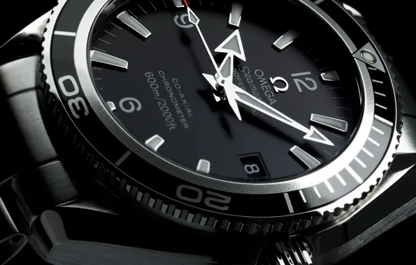 Картинка часы, Omega, черно белая, Planet Ocean