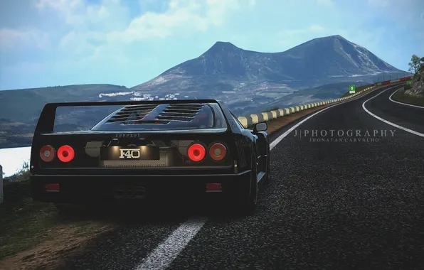 Rock, ferrari, black, road, tuning, track, f40
