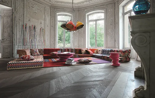 Дизайн, стиль, интерьер, камин, софа, гостиная, by Roche Bobois
