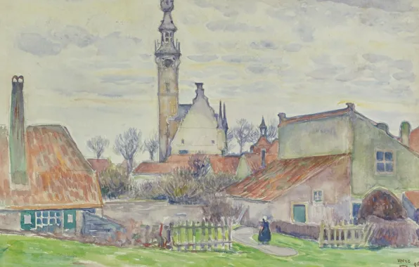 Рисунок, акварель, 1896, городской пейзаж, Theo van Rysselberghe, Тео ван Рейссельберге, Вере