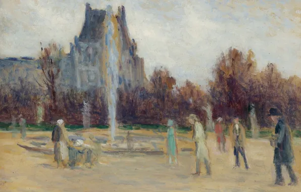 Картина, городской пейзаж, Максимильен Люс, Maximilien Luce, У Фонтана
