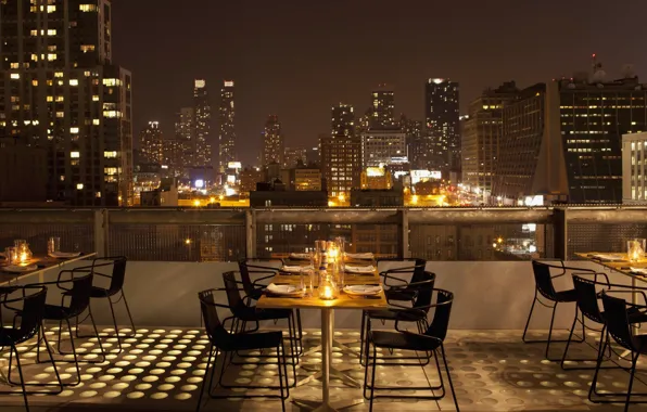 Нью-Йорк, вечер, ресторан, мегаполис, NYC, терраса, Hotel Americano, Отель Американо