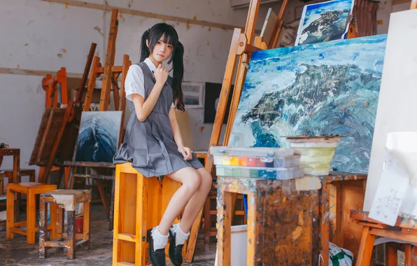 Beautiful, Art, Asian, Model, Woman, Cute, Pretty, Sitting