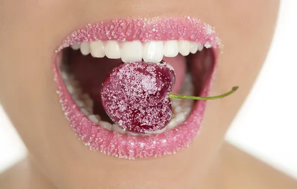 Картинка fruit, cherry, sugar, mouth, teeth