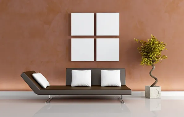 Картинка дизайн, дом, стиль, диван, растения, квартира, комфорт, идея