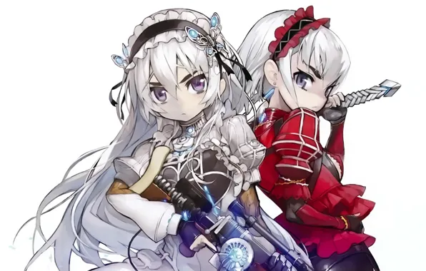 Оружие, белый фон, длинные волосы, art, ободок, Hitsugi no Chaika, Chaika Trabant, Bogdan Trabant